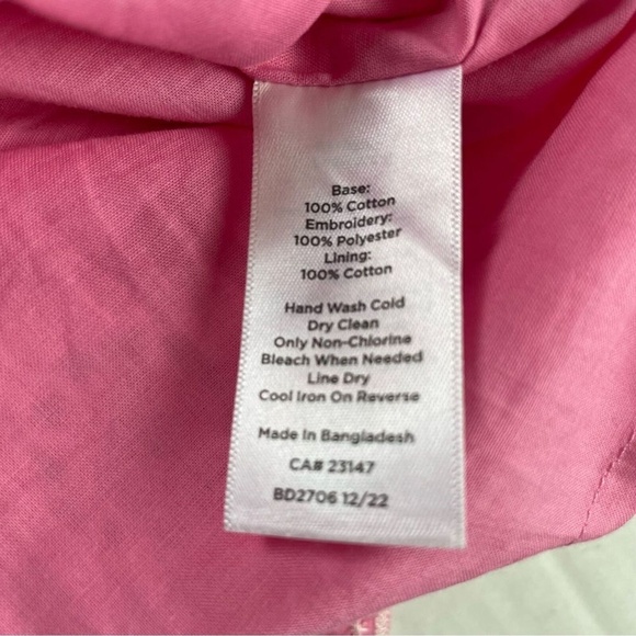 Talbots Pink Puff Sleeve Embroidered Eyelet Shift Dress 100% Cotton Size 4 - Picture 10 of 12